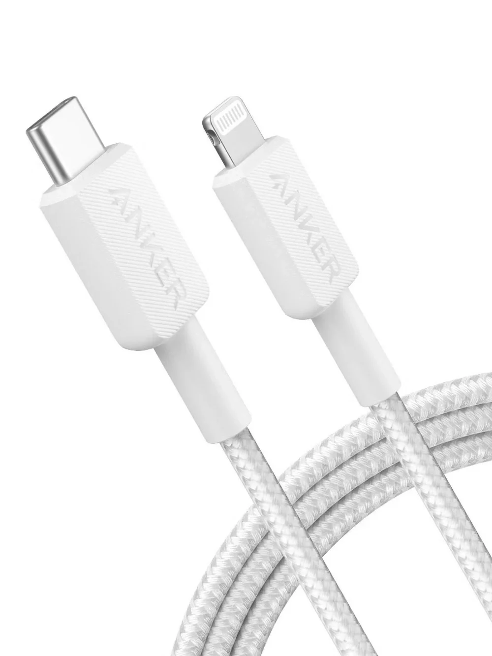 Anker White and Silver Braided USB-C to Lightning Cable